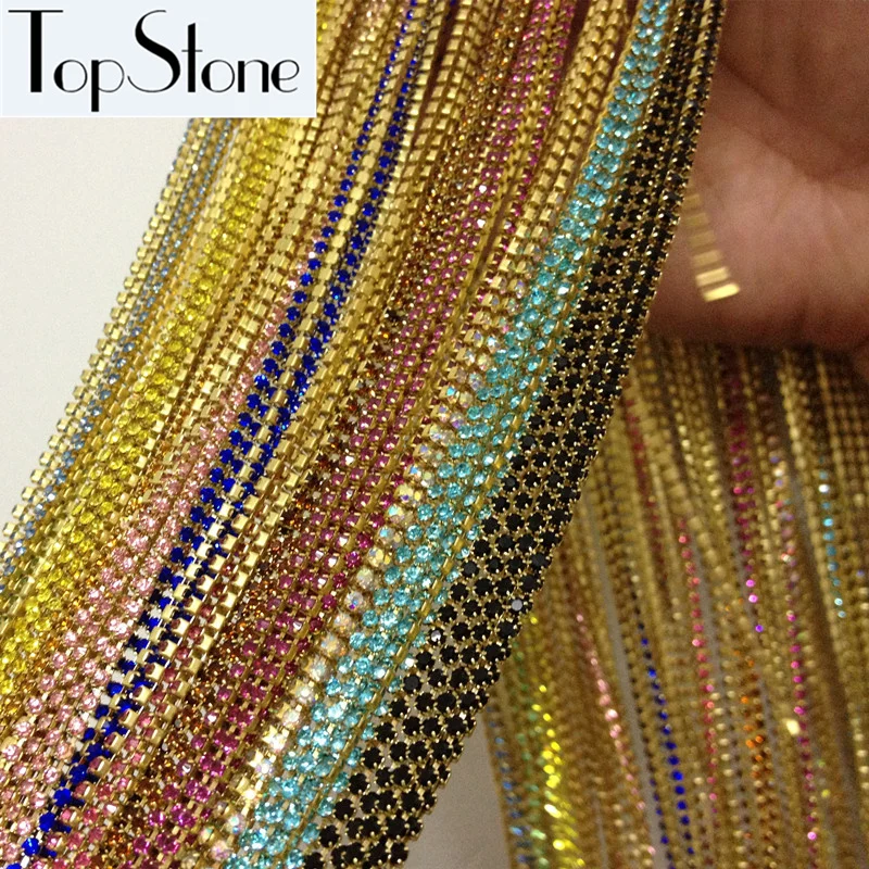 Приблизительно 1440 шт. блестящие хрустальный Кубок Цепи золото медное основание