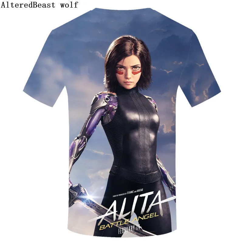 Мужская 3D футболка Alita Battle с изображением ангела летняя Harajuku коротким рукавом и