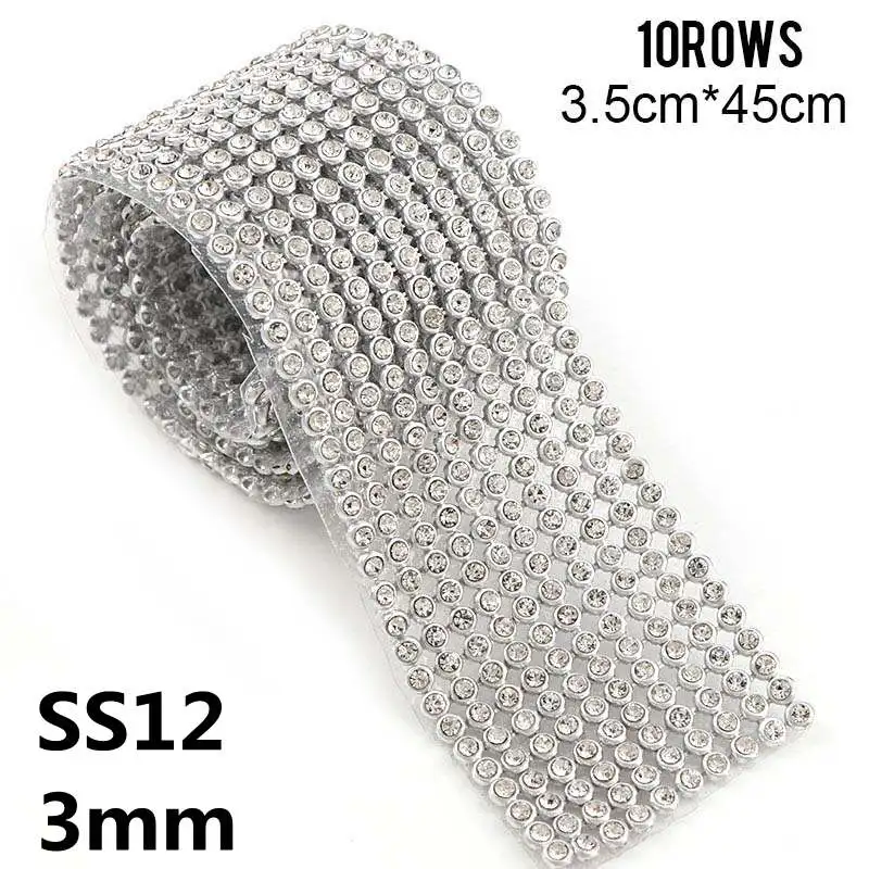 SS12 Silver 10 строк 3 мм стекло Стразы+ Серебро Алюминий Стразы сетка отделка исправление для DIY свадебное платье ювелирные изделия - Цвет: SS12 Silver