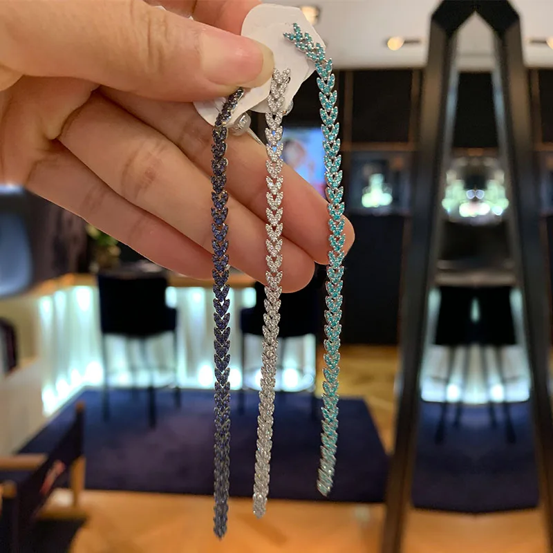 Женские роскошные серьги-подвески SLJELY серебристые белые темно-синие с