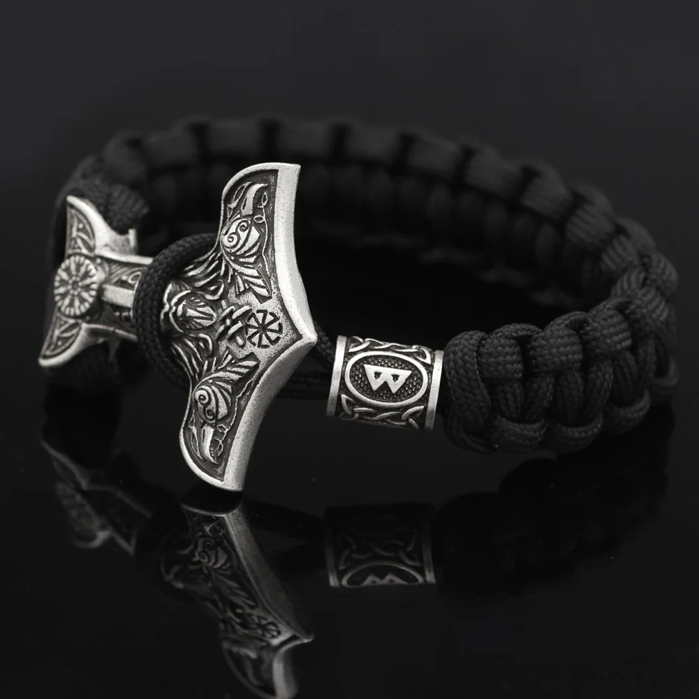 Мужские амулет викинга Odin лицо с Ворон Тор молоток браслет|Браслеты| |