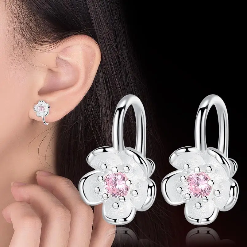 Женские серьги клипсы с цветком вишни эффектные украшения SAE15|Серьги-клипсы| |