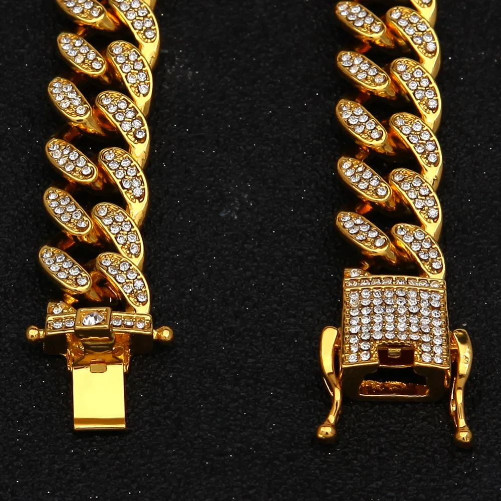 BLING KING, 13 мм, набор из цепочки и браслета с кубаном из Майями и кубинским кубаном, полностью покрытые льдом, стразы, шикарный комплект ювелирных изделий в стиле хип-хоп