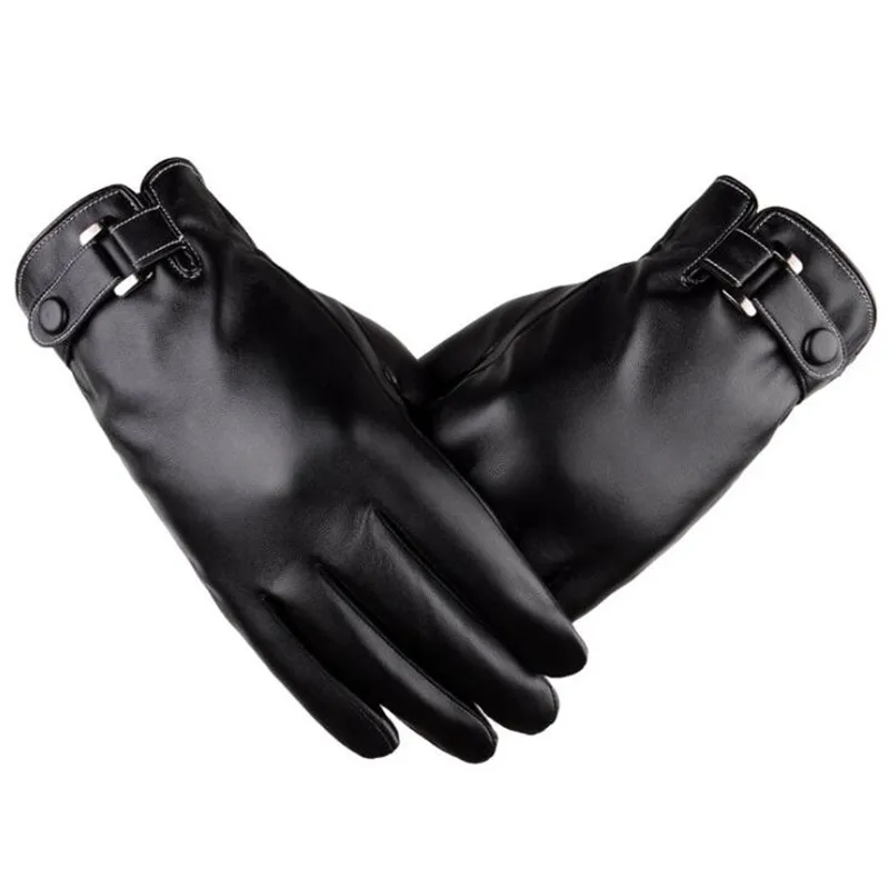 Men style Black 200 p! Мужские и женские парные зимние теплые ветрозащитные и кашемировые моющиеся кожаные перчатки из искусственной кожи, 5 пальцев и целые перчатки для сенсорного экрана - Цвет: Men style Black