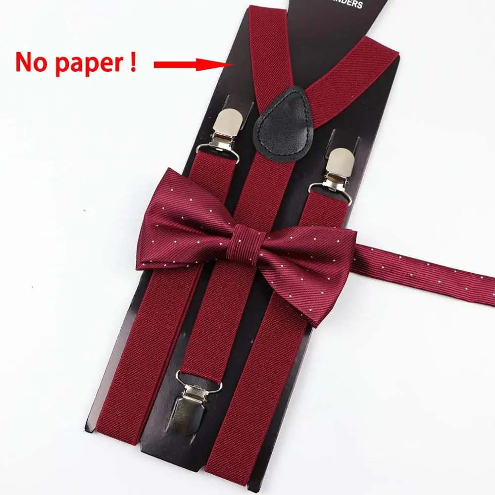 D6 Soild Color Man Polyester Belt Bow Tie Set Woman Men's Suspenders Butterfly Clip-on Y-Back Braces Elastic Women Adjustable - Color: D6
