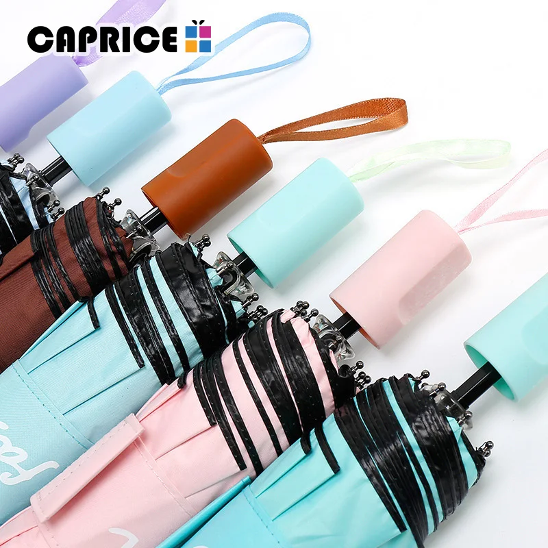 Black Coating Umbrella for Women and Children Diameter 100 cm Three Folding Windproof Sunny Rainy Umbrellas | Дом и сад