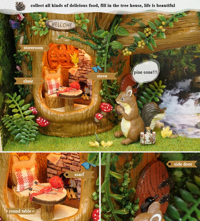 Собрать DIY Кукольный дом игрушка деревянная Miniatura кукольные домики миниатюрный кукольный домик игрушки с мебельными комплектами для детей подарок-коричневая рамка