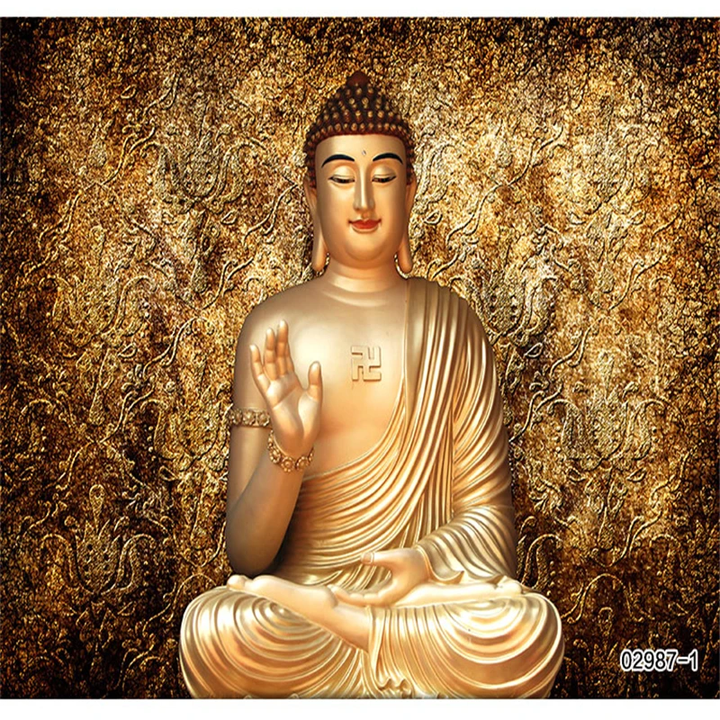 

beibehang papel de parede Golden Buddha Buddhist Temple Mural Custom Large Living Room Screen Background Wall Stereo Wallpaper