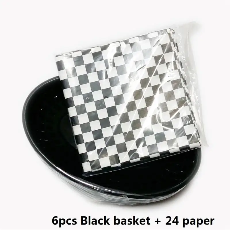 6pc Black Basket set 6 шт пластиковая корзина для быстрого питания хот-дог сервировочная Тарелка Красная проверенная восковые вкладыши гамбургер картофель фри Сэндвич Бумажный ресторанный лоток - Цвет: 6pc Black Basket set