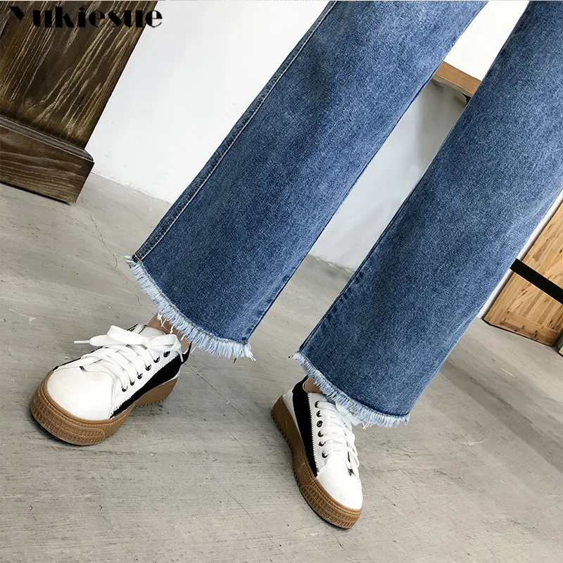 Женские джинсовые брюки с высокой талией свободные широкие большие размеры 32