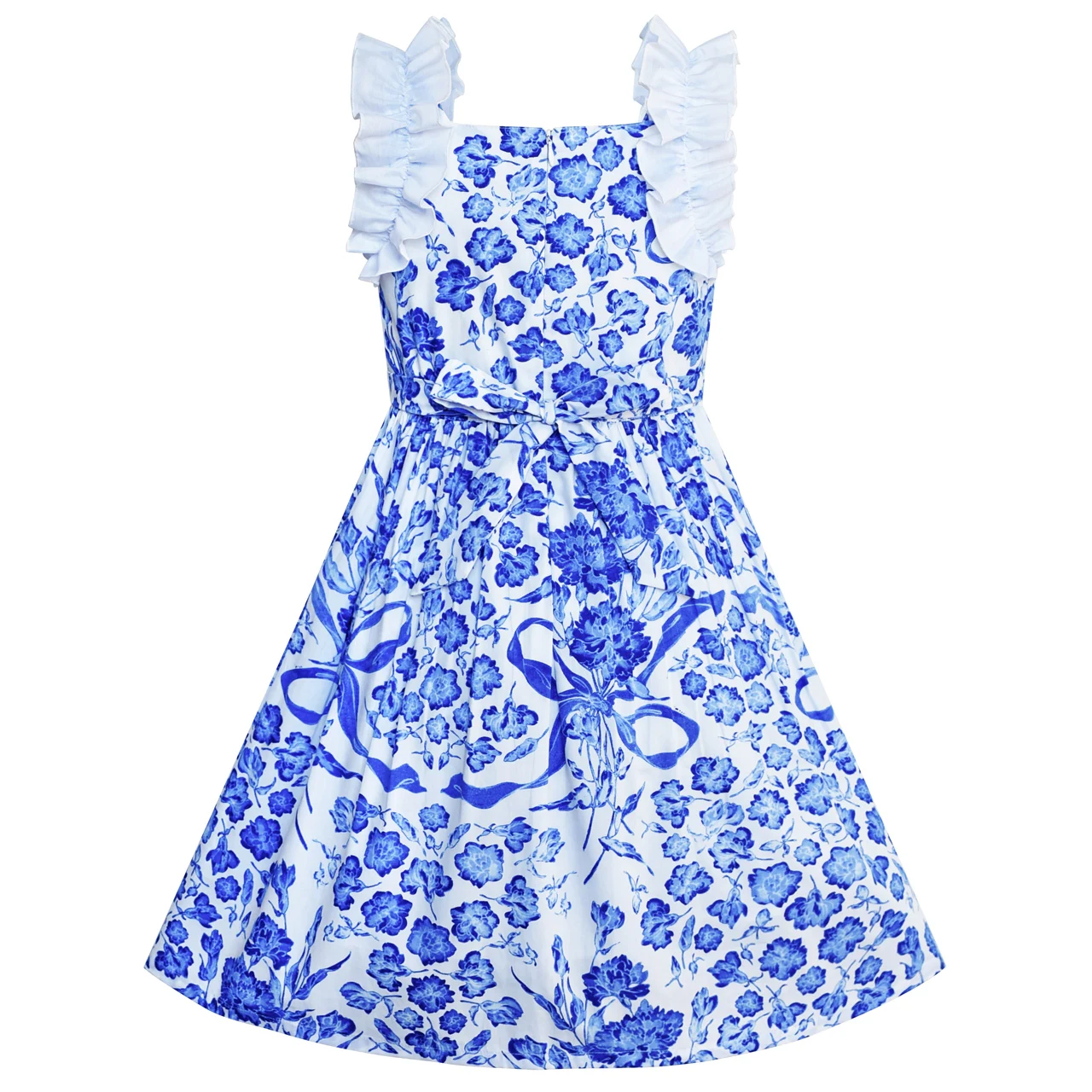 Sunny Fashion платья для девочек платье Цветок Девушка Платье Синий и Белый Фарфор Сбор