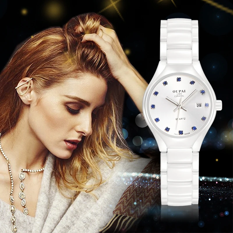 Керамические часы, модные повседневные женские кварцевые часы, relojes mujer OUPAI, брендовые Роскошные наручные часы для девушек, элегантное платье, часы RAD05LO