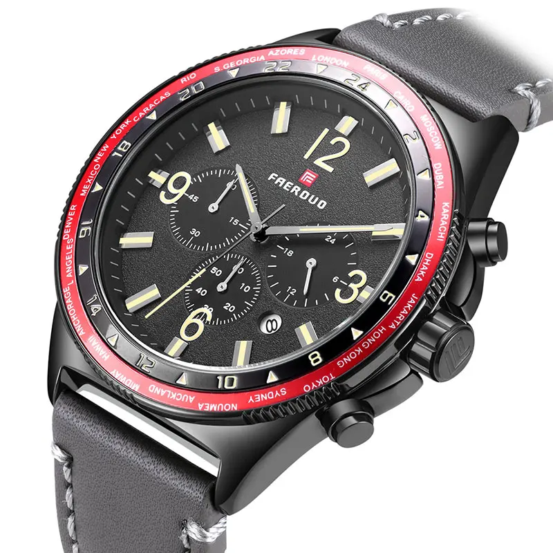 New Blue Casual Leather Fashion Quartz Gray Watch Mens Watches Top Brand Luxury Waterproof Clock Relogio Masculino