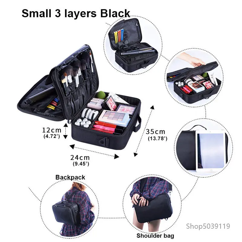 Small 3 layers Black Органайзер для макияжа чехол для костюма s Многоэтажный большой профессиональный косметический чехол для косметики чехол для макияжа чехол для костюма макияж - Цвет: Small 3 layers Black