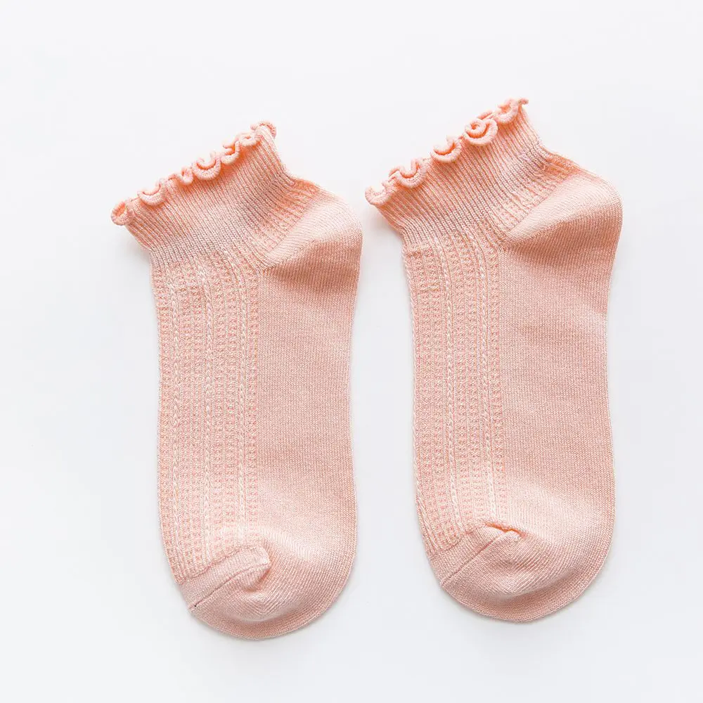 Light Pink DOIAESKV бамбуковые носки с оборками Хлопковые женские носки до лодыжки с милыми оборками милые повседневные короткие женские винтажные носки-подследники - Цвет: Light Pink