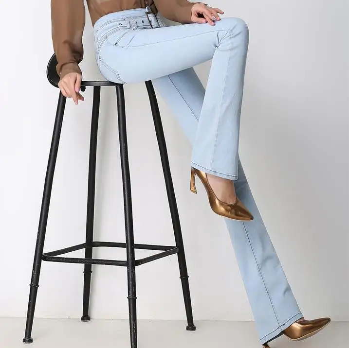 

new women fashion high waist jeans long flare pant plus size