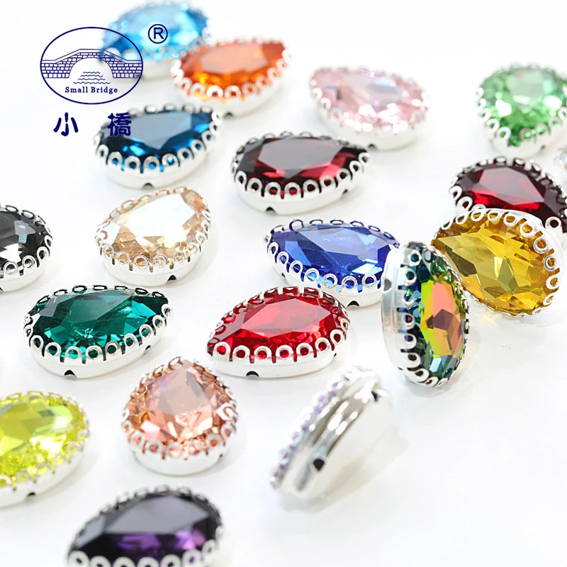 

Metel Claw Crystal Sew On Rhinestone Colorful Flatback Rhinestones For Clothing Dress WaterDrop Glass Decorative Stones S143