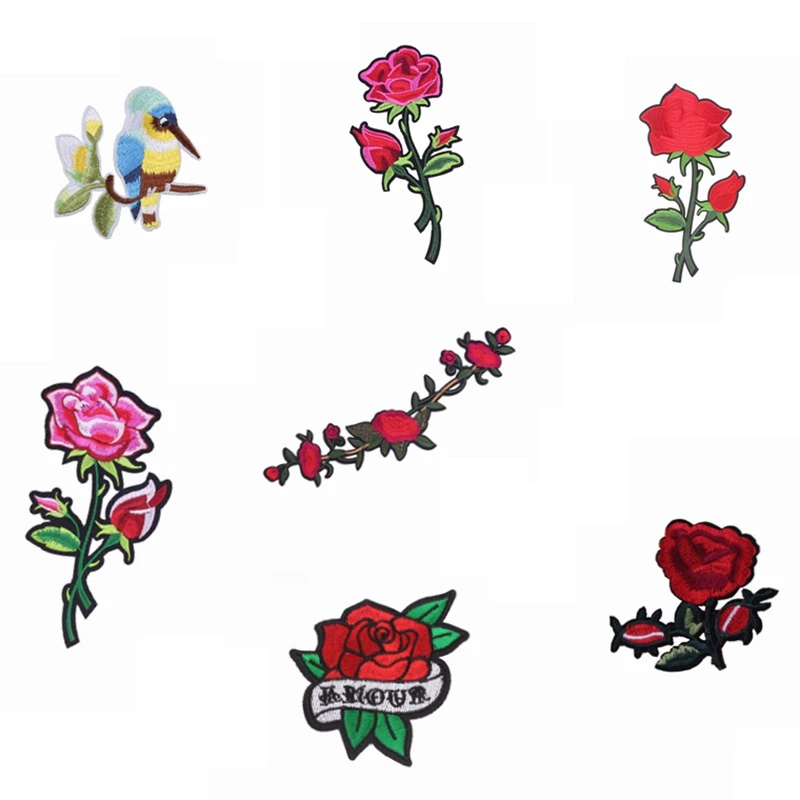 1 шт. аппликация в виде птицы розы вышивка цветок патчи утюжок Мультяшные дешевые