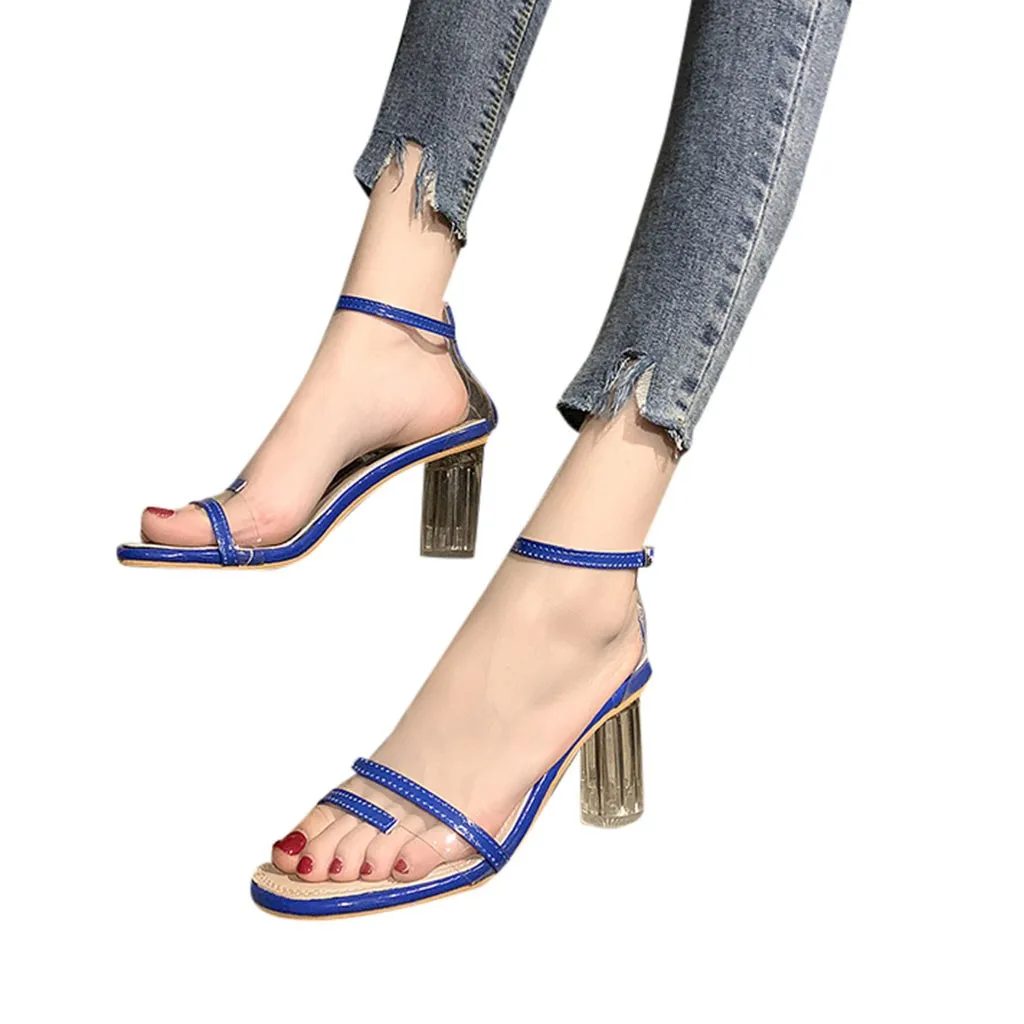 Женские босоножки на квадратном каблуке SAGACE простые прозрачные из ПВХ ремешке с