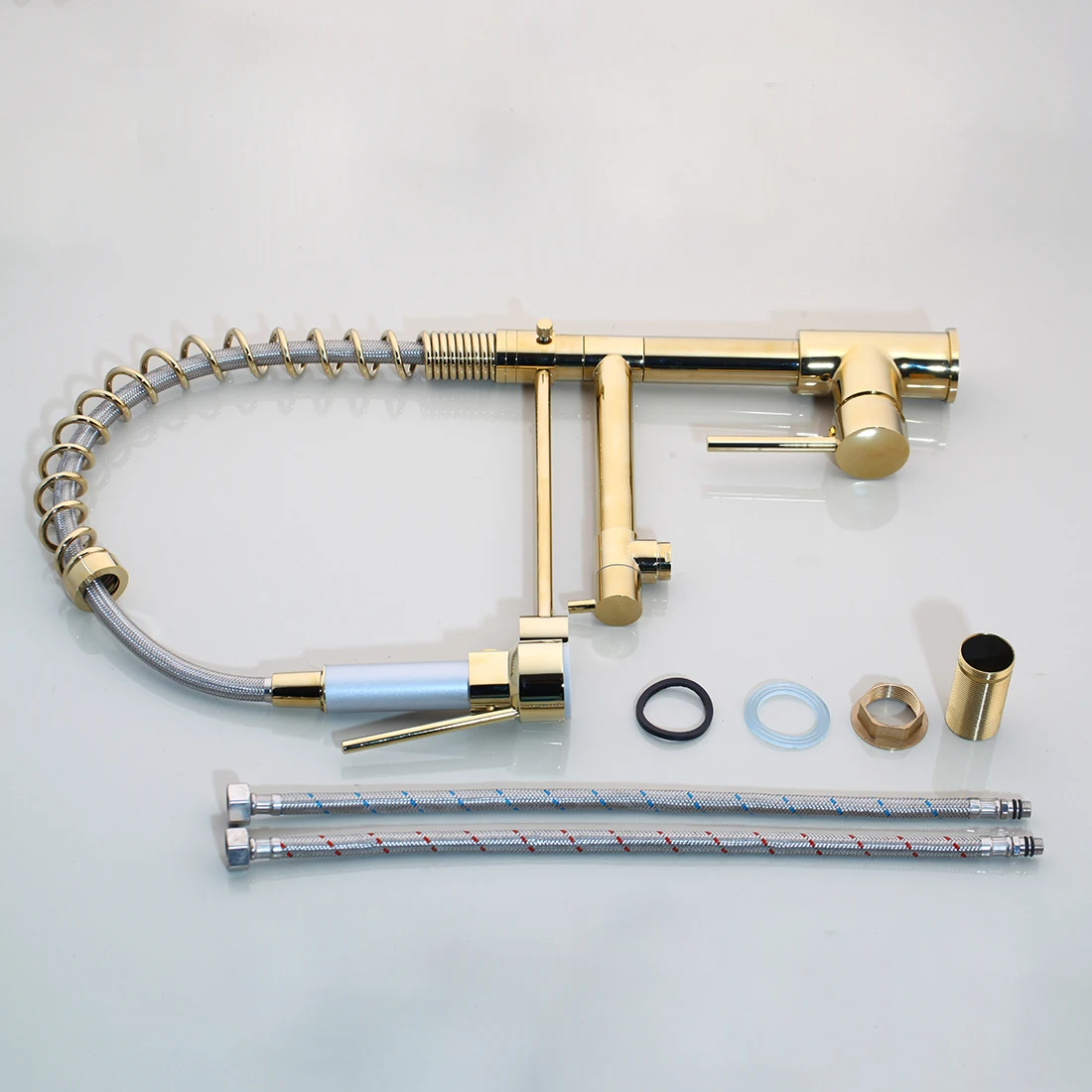 

Torayvino Solid Brass Gold Polish Kitchen Faucet Golden Vessel Sink Swivel Faucet Washbasin Mixer Taps with Pull Down Spray