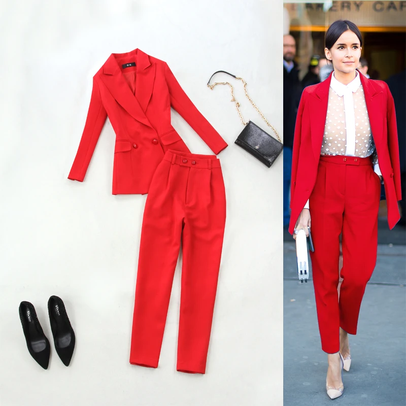 Женская одежда весна-лето однотонный новый костюм с большой красной талией