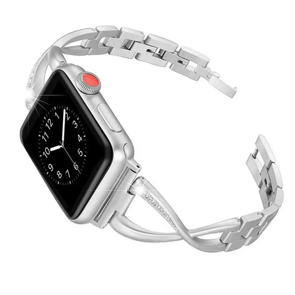 Алмаз+ нержавеющая сталь ремешок для часов iWatch Apple Watch Series 5 4 3 2 1 38 мм 40 мм 42 мм 44 мм Женский Ремешок Браслет