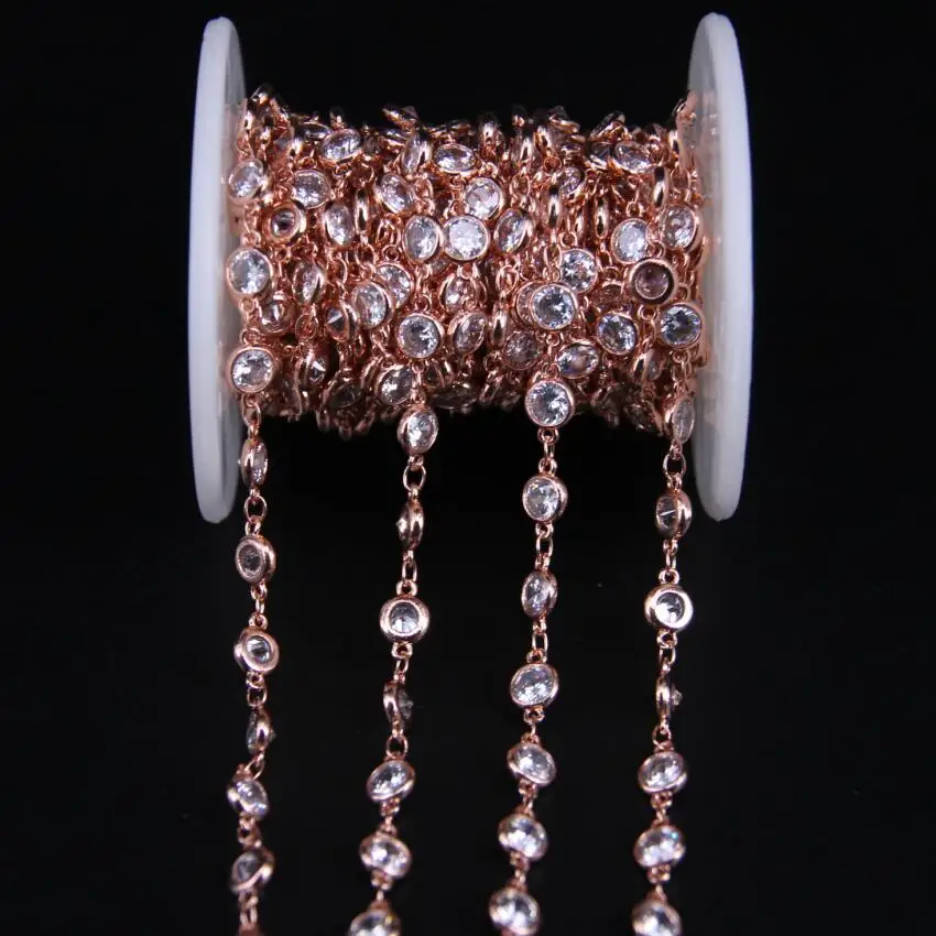 6 мм белый циркон Круглая Плоская розовая бусина Золотая цепочка граненая монета