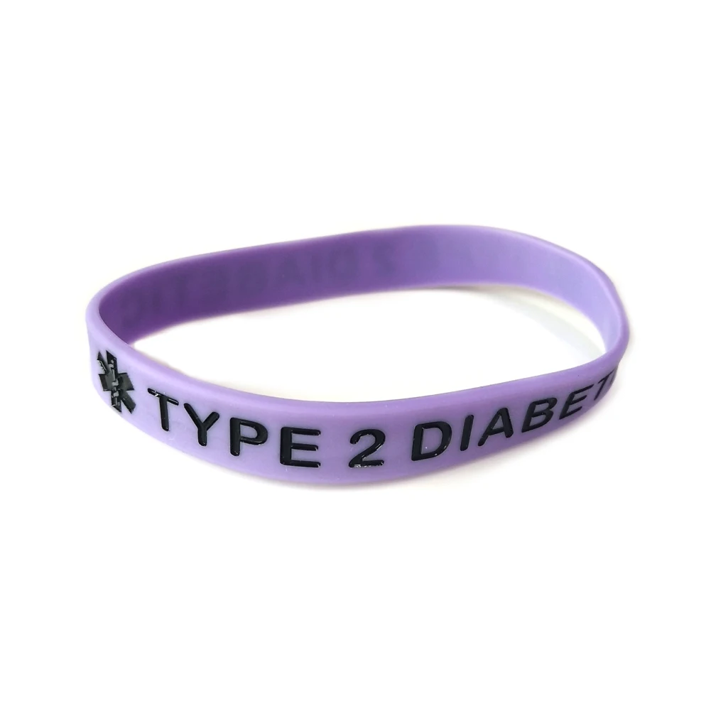 type2 purple Тип 1 и тип 2 диабетический силиконовый резиновый медицинский аварийный ID браслет для женщин и мужчин - Окраска металла: type2 purple