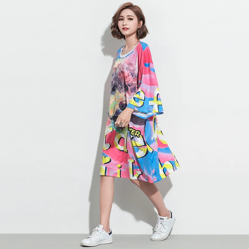 Женское платье с круглым вырезом Kawaii модное Свободное короткими рукавами и