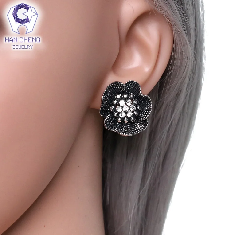 HanCheng Новые Модные Винтажные серебряные серьги клипсы с заклепками черными