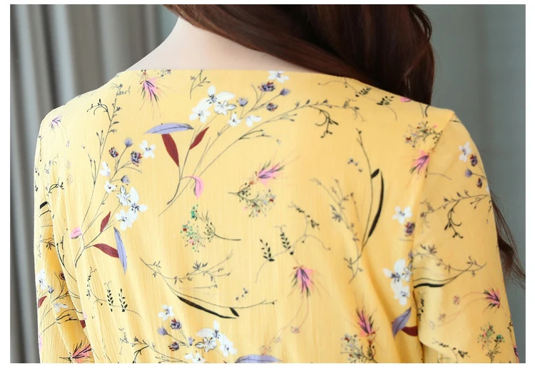 Jielur белое летнее платье с цветочным принтом с длинным рукавом, тонкая модная халат женские, с завышенной талией платье короткий рукав женское платье S-XL