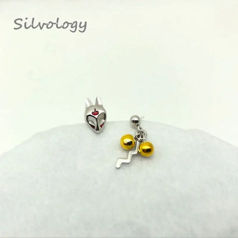Silvology, маска лисы, золотые колокольчики-серьги, 925 пробы, серебро, креативная текстура, элегантные серьги для женщин, Прекрасные Ювелирные изделия, подарок