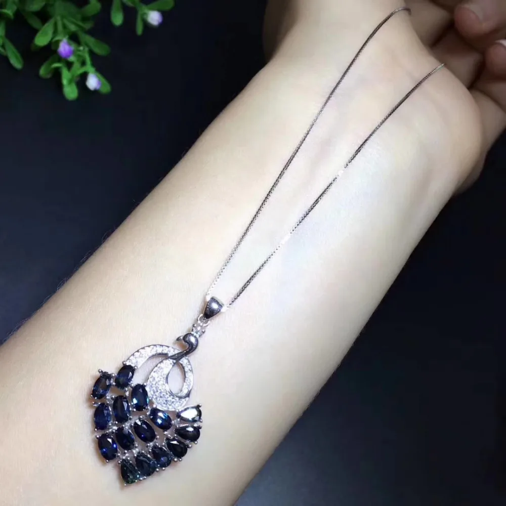 Женская Вечерние веска из серебра 925 пробы с натуральным синим сапфиром|jewelry necklace