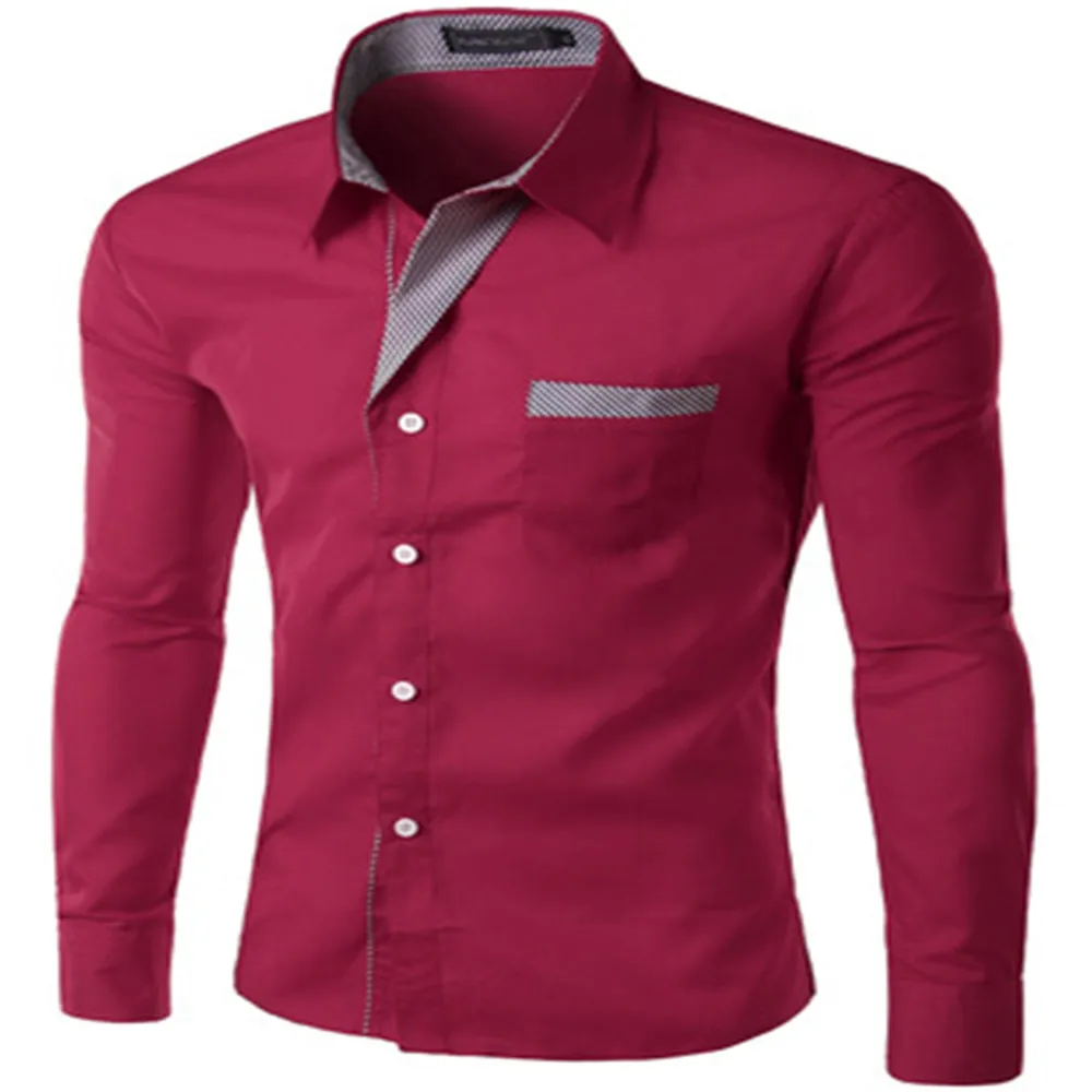 2019 Модная брендовая мужская рубашка с длинным рукавом Корейская приталенная