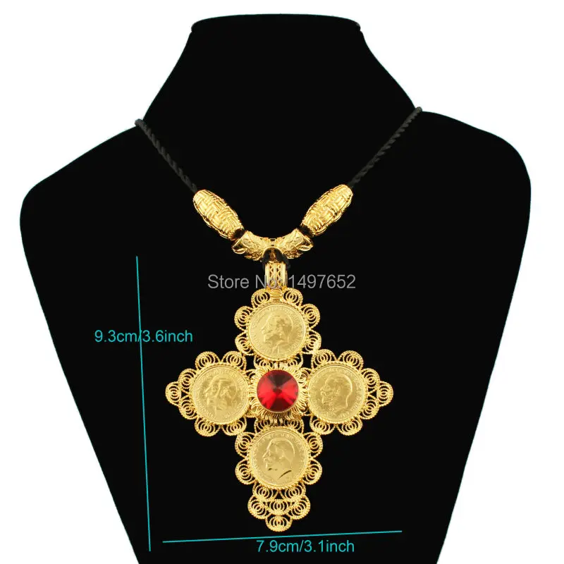 

Newest DIY Big Size Ethiopia Cross Pendant For Men Women / Gold Color Crystal Fashion Jewelry African Women Gift