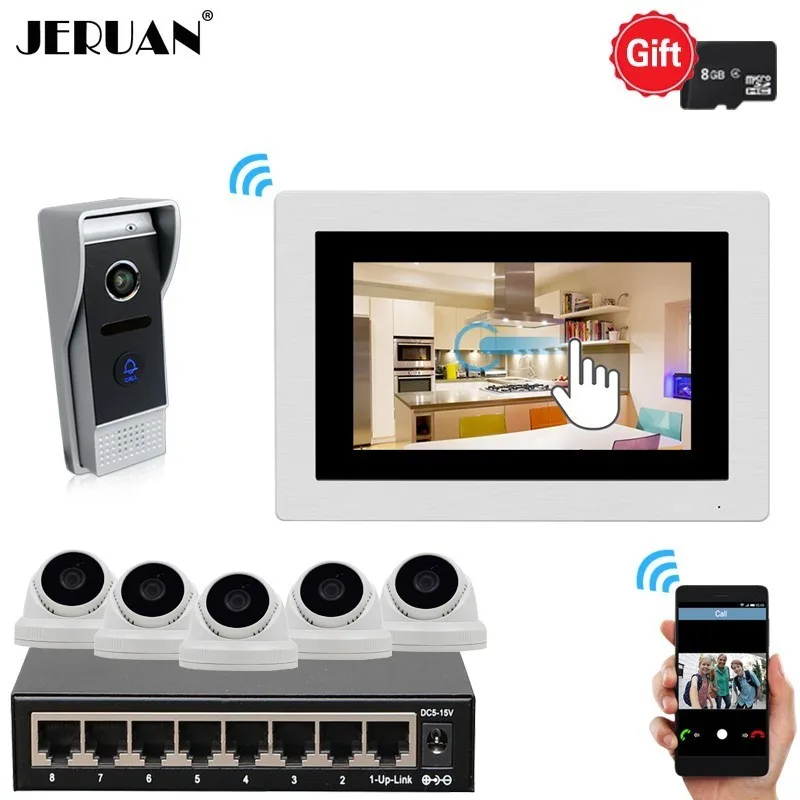 JERUAN 720 P AHD HD IP Wi Fi 7 дюймов сенсорный экран видео дверь домофон kit запись монитор ИК