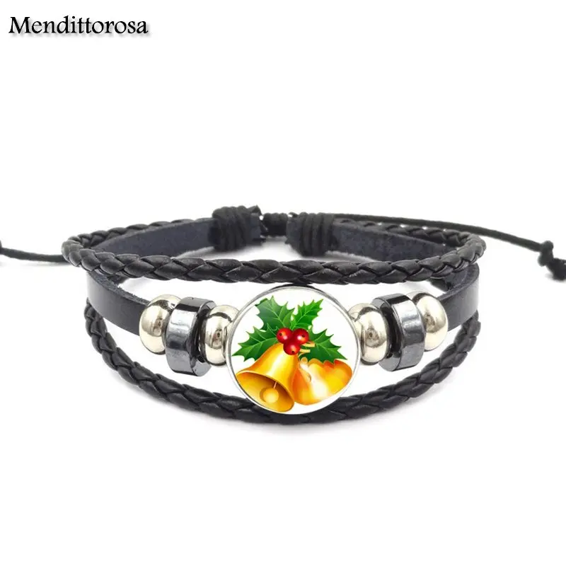 Mendittorosa Санта Клаус стекло кабошон Макси черный кожаный браслет ювелирные