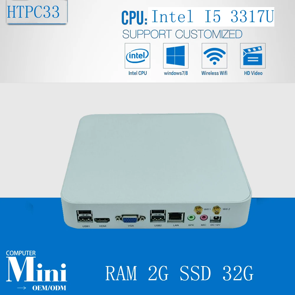 Безвентиляторный мини-ПК Windows 7/8/10 Core i5 3317U промышленный ПК прочный компьютер HDMI +
