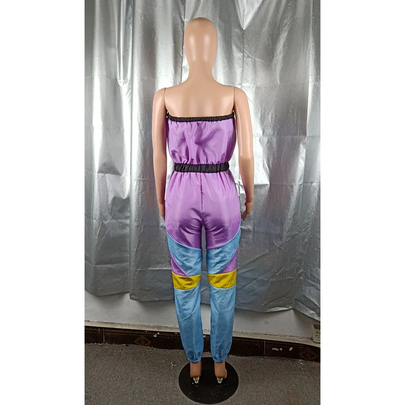 

Echoine Sexy Strapless Jumpsuit Color Patchwork Playsuit Long Pant Off Shoulder Womens Rompers Jumpsuit Overalls