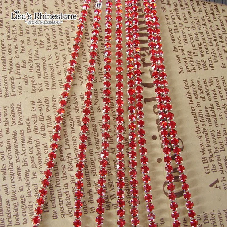 3.6 meters SS6 Light Red Silver Base Close Rhinestone Chain For DIY Wedding Dresses | Дом и сад