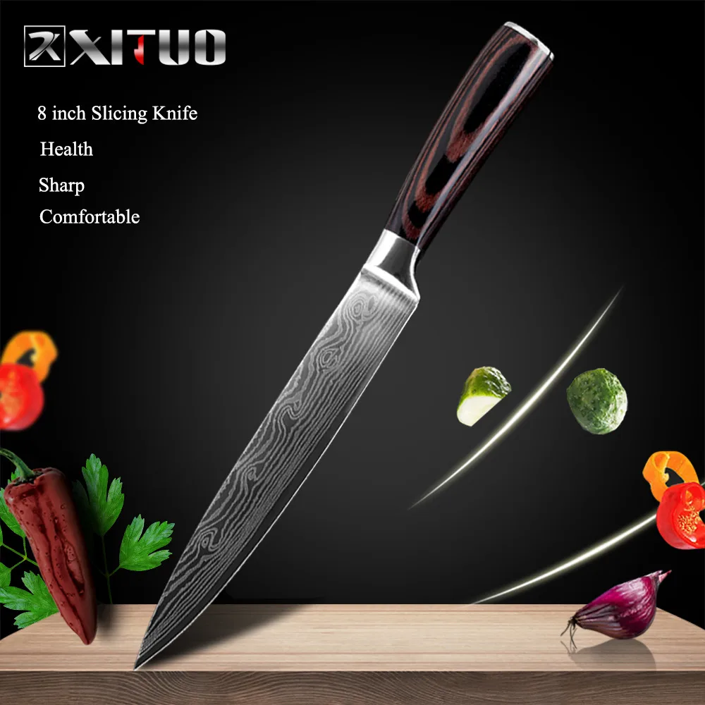 8 in slicing knife XITUO нож шеф-повара кухонный японский нож cuchillos de cocina кухонные инструменты Мясник сашими нож garmny santoku инструмент для нарезки - Цвет: 8 in slicing knife