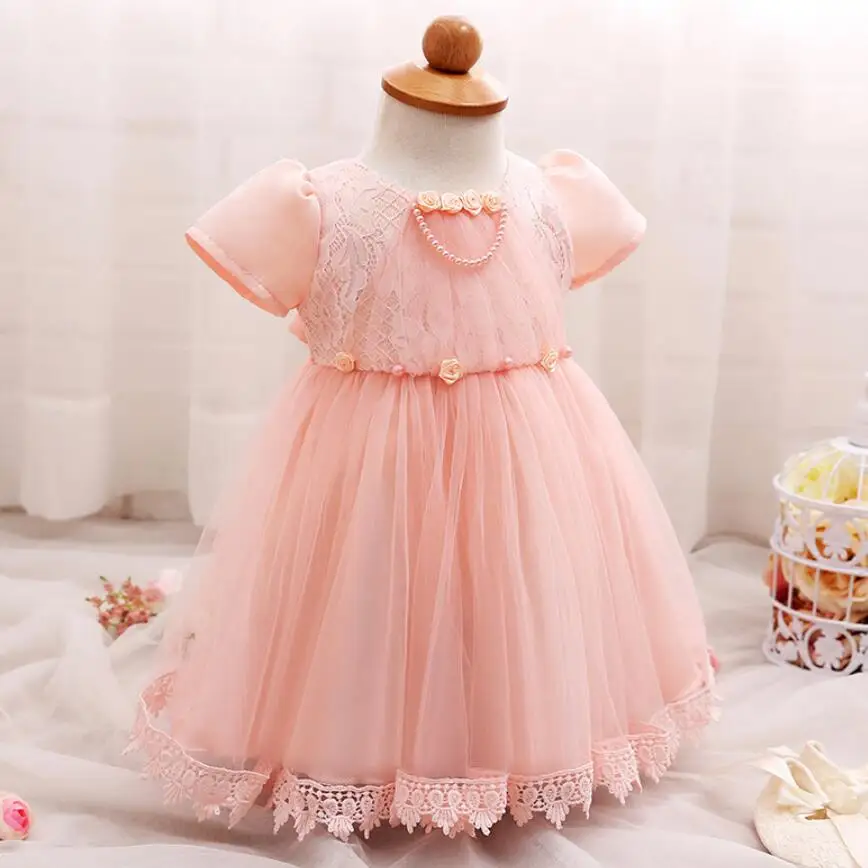 

Baby girl princess flower dress for 0-12M infant pearl Tutu lace dress baby girl's birthday party dress baby girl clothes