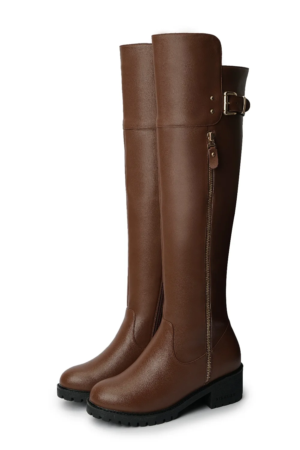 GKTINOO Female Over the Knee Boots Genuine Leather Women's Thigh High Boot Buckle Strap Thick Heels Shoes Woman Winter Warm Fur