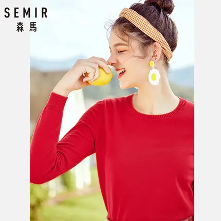 red SEMIR кашемировый вязаный свитер женские пуловеры водолазка осень зима базовый женский свитер в Корейском стиле облегающий черный - Цвет: red