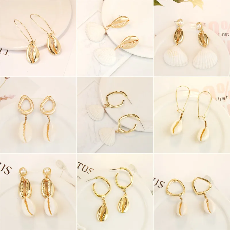 Богемные Винтажные серьги Concha золотые длинные для женщин Cowrie Sea Shell Висячие