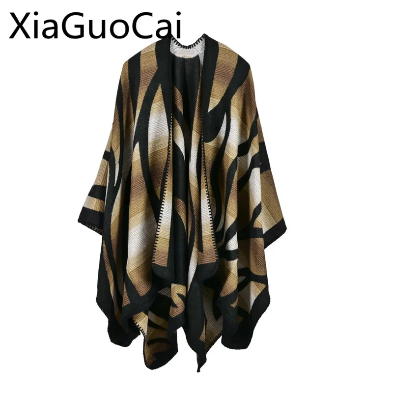 European and American Women's Ponchos Camouflage Cashmere Split Lengthening Thickening Shawls Amazon Selling Cloaks |