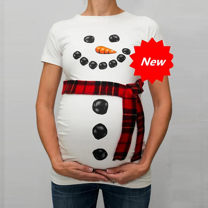 Модные топы для беременных женщин на новый год Рождество принт снеговика Одежда - Фото №1