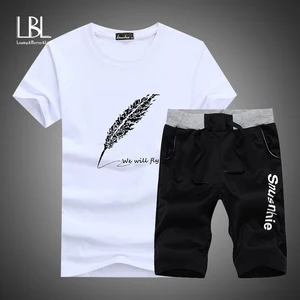 Мужская футболка с принтом и шорты, повседневный базовый топ с коротким рукавом, комплект из 2 предметов, лето 2020