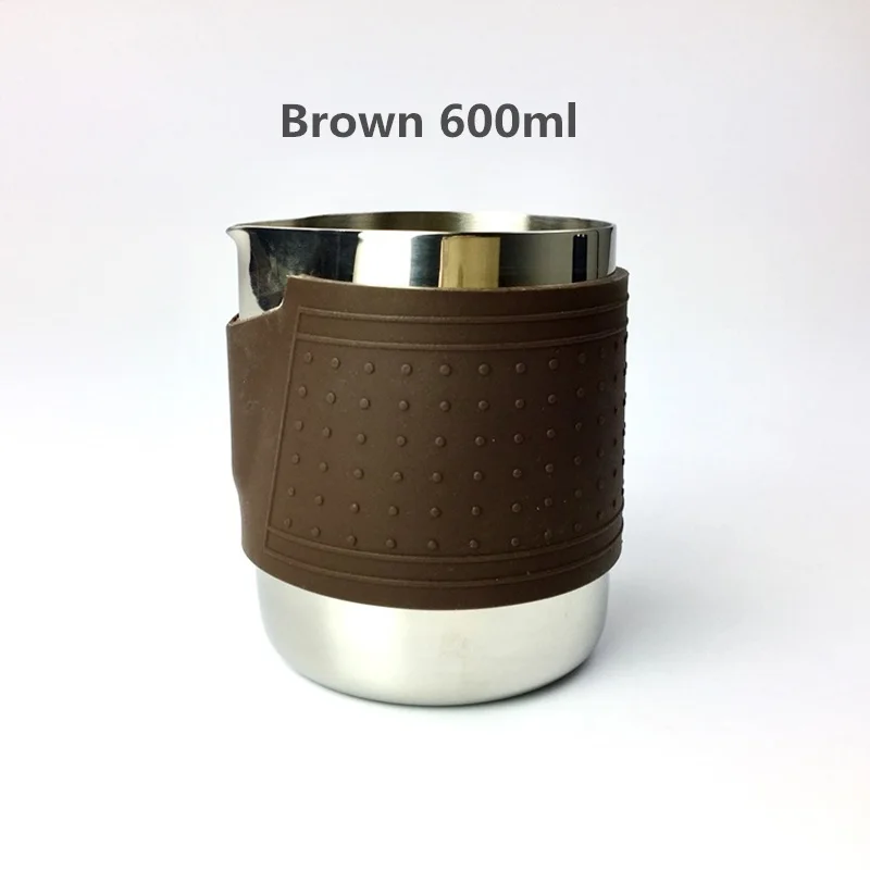 Silicone Brown 600ml Кружка для взбивания молока молочный кувшин молочник для кофе эспрессо бариста Ремесло Кофе Латте кувшины для молока мерный стакан - Цвет: Silicone Brown 600ml