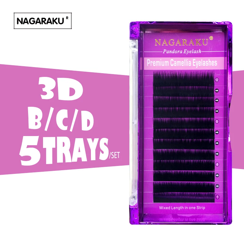 NAGARAKU 5 чехлов 3D-6D ресницы камелии, Pandora ресницы 0,07 объемные ресницы для наращивания смешанной длины в одной полоске ресниц